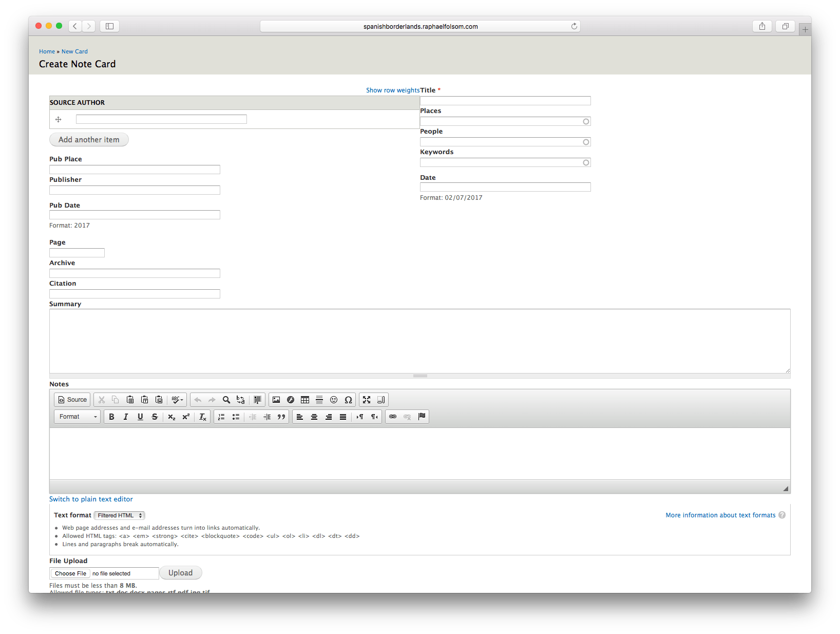 Screenshot of the Add Note Card form.