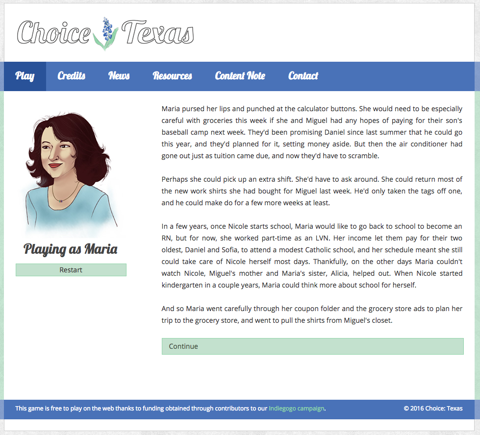 Screenshot of the ChoiceTexas.org game